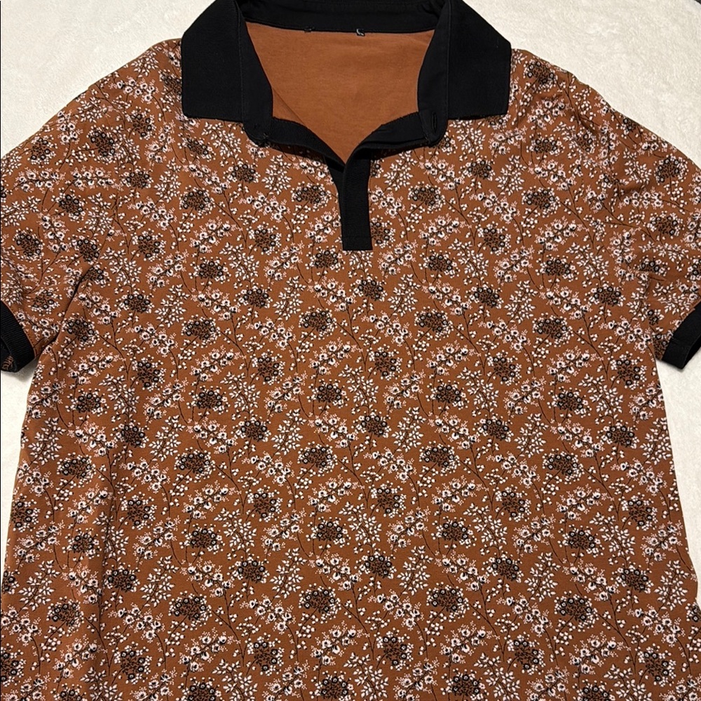 Express Brown and Black Leopard Print Polo Shirt